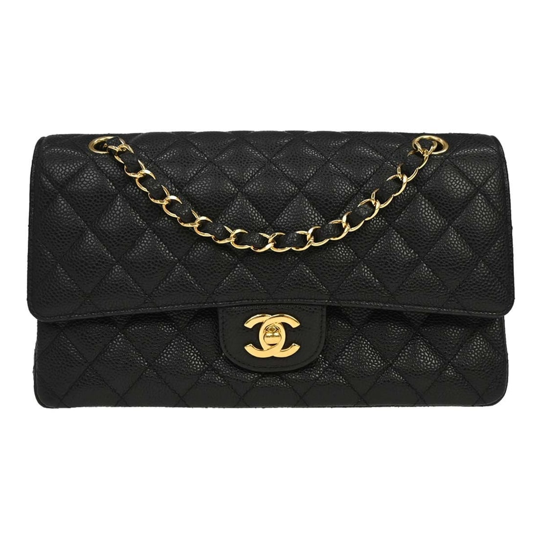 CHANEL Classic Double Flap Medium Black Caviar Leather Shoulder Bag (1 of 15)