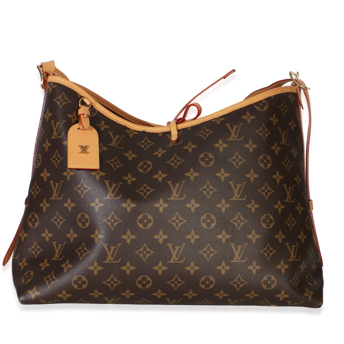 Louis Vuitton Carryall MM Monogram Canvas Shoulder Bag with Dustbag Pochette: Louis Vuitton Carryall MM Monogram Canvas Shoulder Bag with Dustbag Pochette Pre-owned Louis Vuitton Carryall MM shoulder bag in brown monogram canvas with a red microfiber lining. This unisex design 