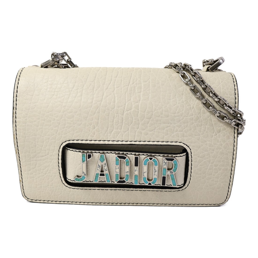 Dior CD SHW white calfskin shoulder bag: Dior CD SHW white calfskin shoulder bag This Christian Dior CD shoulder bag features a sleek design crafted from white calfskin leather. The bag is designed for women and showcases a silver-tone chain