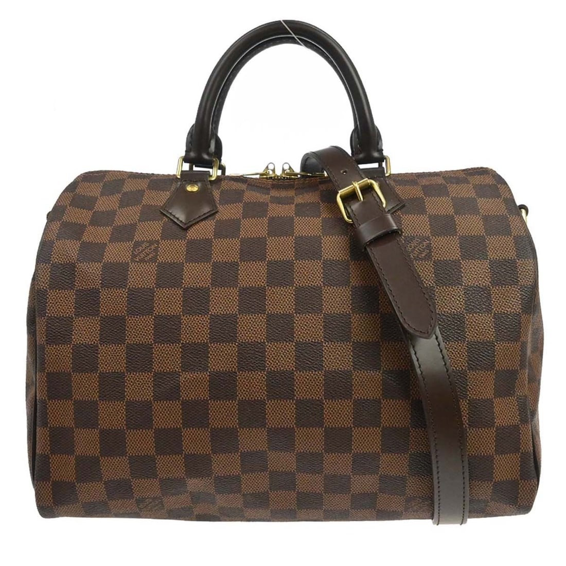 Louis Vuitton Speedy Bandouliere 30 Damier Brown 2 Way Satchel N41367: Louis Vuitton Speedy Bandouliere 30 Damier Brown 2 Way Satchel N41367 Vintage Louis Vuitton Speedy Bandouliere 30 2-way handbag in Damier canvas with leather trim and double handles. This women's top 