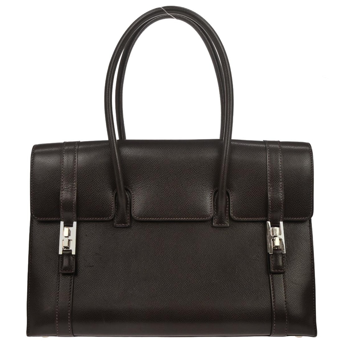Hermes Drag 2 32 Ebene Lisse Leather Satchel Bag: Hermes Drag 2 32 Ebene Lisse Leather Satchel Bag Hermes Drag 2 32 handbag in Ebene lisse leather with double handles and a clasp closure. This medium satchel/top handle bag was made in France and incl