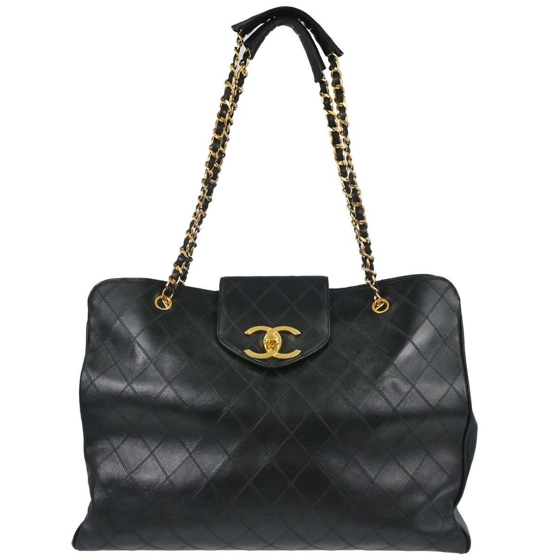 CHANEL Supermodel Black Lambskin Shoulder Tote Bag: CHANEL Supermodel Black Lambskin Shoulder Tote Bag Extra-large Chanel Supermodel shoulder bag in black lambskin leather with logo accents. Made in Italy, this women's bag features two exterior pockets