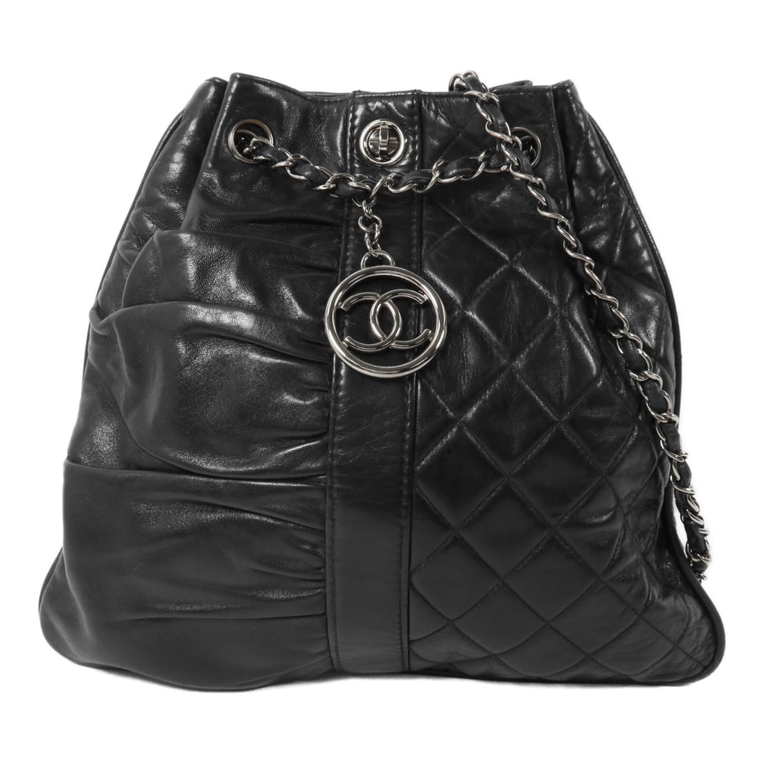 CHANEL Pile Ou Face Black Calfskin Chain Shoulder Bag: CHANEL Pile Ou Face Black Calfskin Chain Shoulder Bag Chanel Pile Ou Face chain shoulder bag in black calfskin leather. This women's shoulder bag features the CC design and shows reasonable wear and t