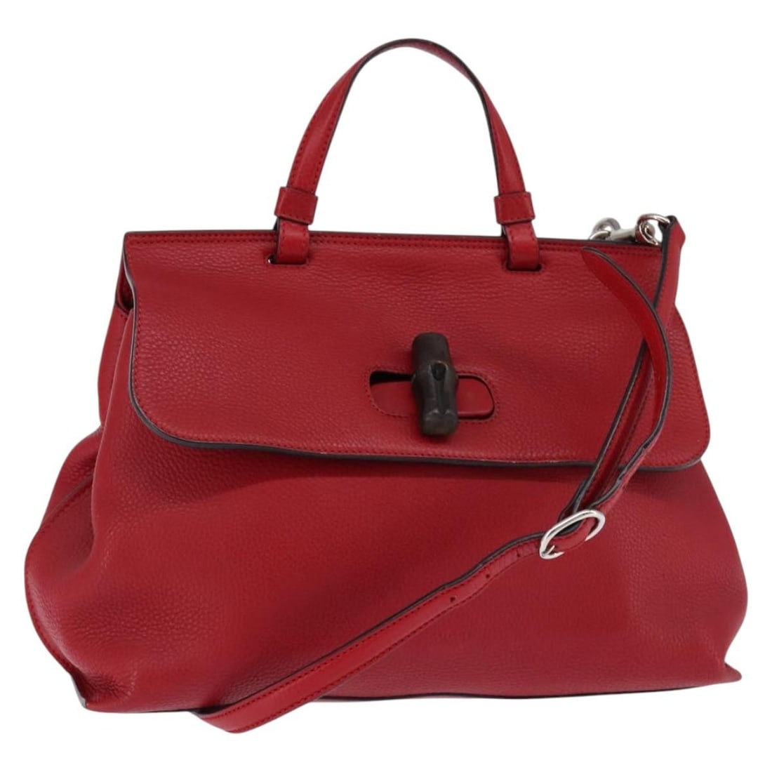Gucci Bamboo Daily red leather 2way handbag 392013 shoulder strap: Gucci Bamboo Daily red leather 2way handbag 392013 shoulder strap This GUCCI Bamboo Daily Hand Bag is crafted from red leather with silver-tone accents and features both a top handle and a detachable 