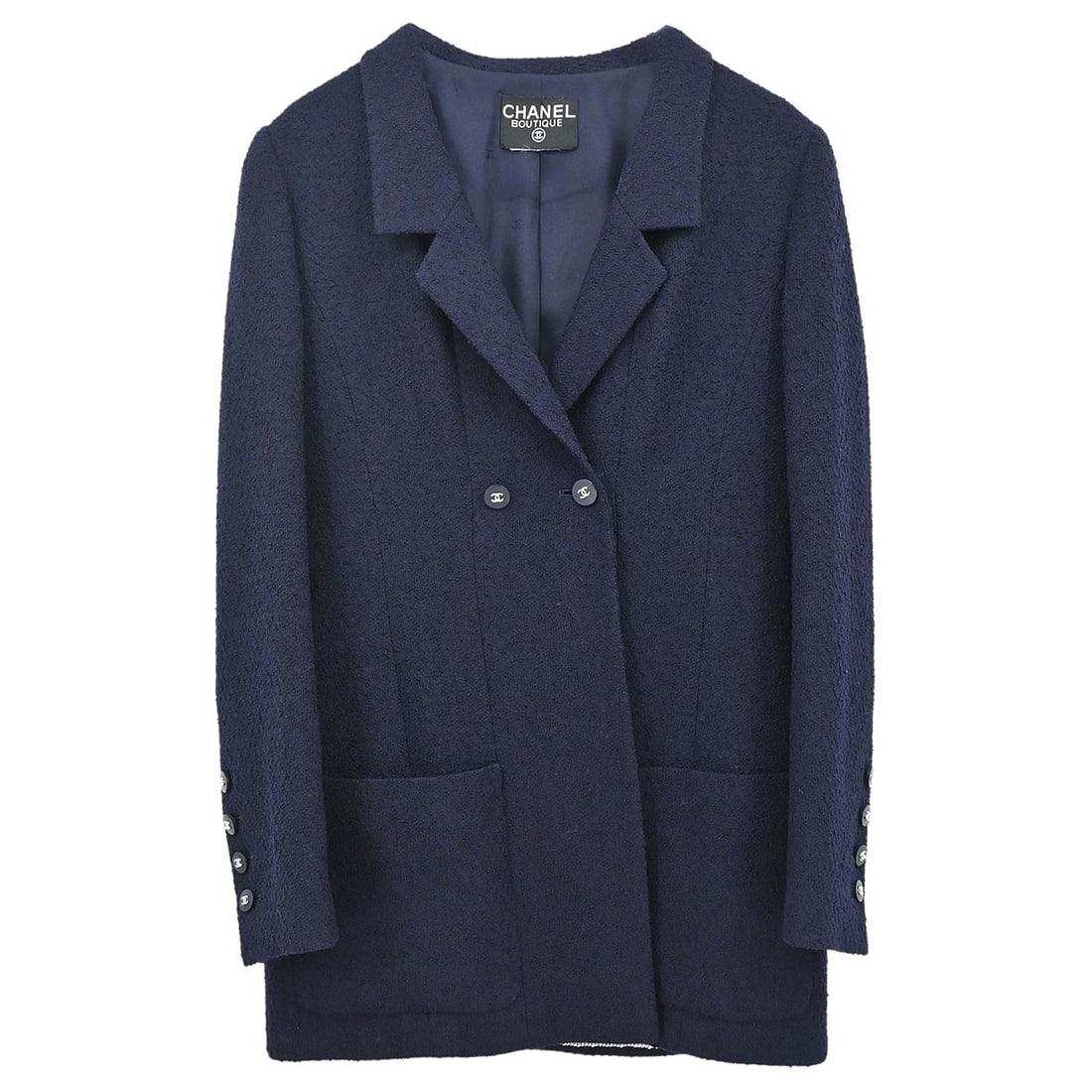 CHANEL wool mid length jacket in navy double breasted (1 of 15)