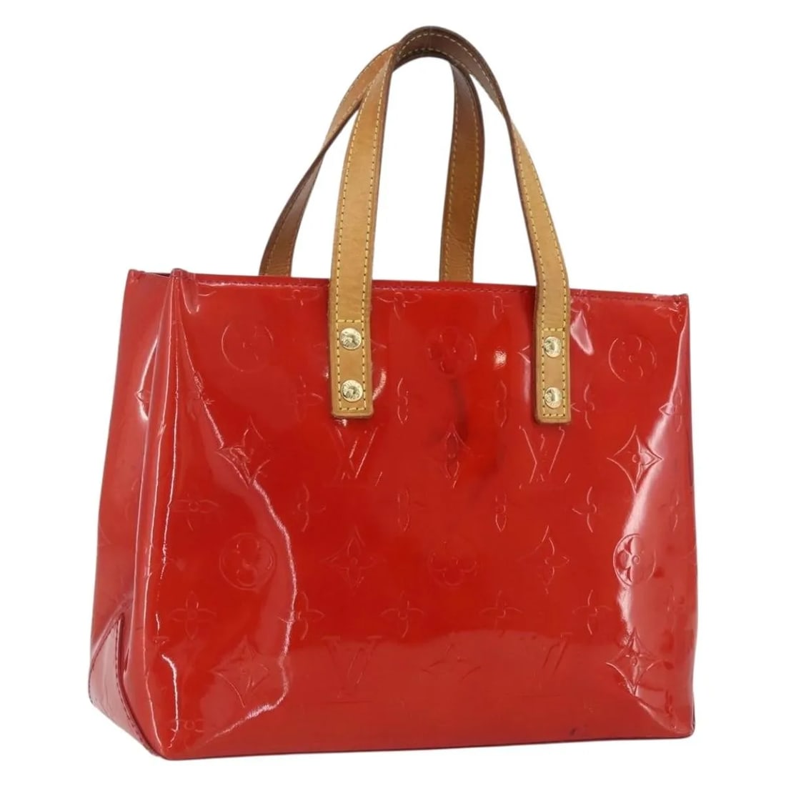 Louis Vuitton Reade red patent leather handbag: Louis Vuitton Reade red patent leather handbag This Louis Vuitton Reade handbag features the iconic Monogram Vernis design in red patent leather. Designed for women, it offers a stylish and compact ac