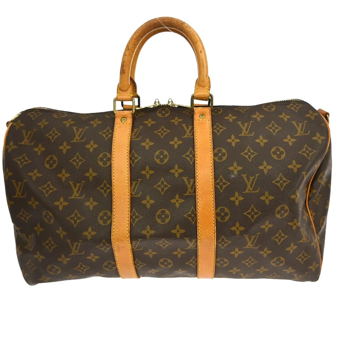 Louis Vuitton Keepall Bandouliere Monogram Canvas Travel Bag: Louis Vuitton Keepall Bandouliere Monogram Canvas Travel Bag Louis Vuitton Keepall Bandouliere in brown monogram canvas. This unisex bag is in fair condition with visible wear, including scuffs, scrat