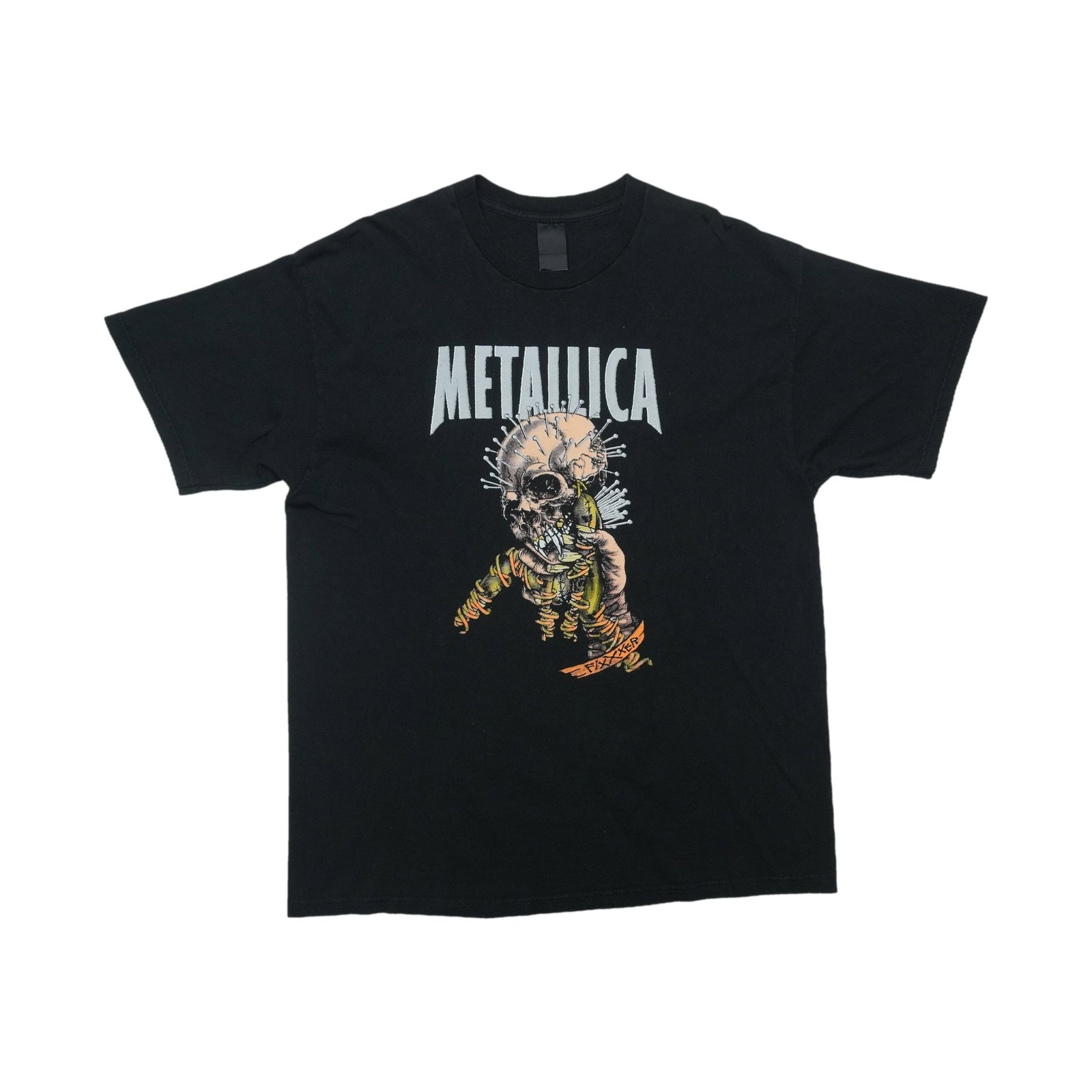 Metallica Pushead Fixxxer 2000s Black Cotton Shirt: Metallica Pushead Fixxxer 2000s Black Cotton Shirt This is an original vintage 2000s Metallica Pushead Fixxxer Tour shirt, featuring front and back graphics. The shirt is made from 100% cotton and com