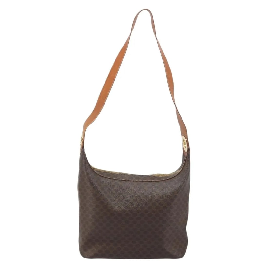 Celine Vintage Macadam shoulder bag brown canvas leather: Celine Vintage Macadam shoulder bag brown canvas leather This Celine vintage Macadam shoulder bag is crafted from brown canvas with leather accents. Designed for women, it was made in Italy and featur