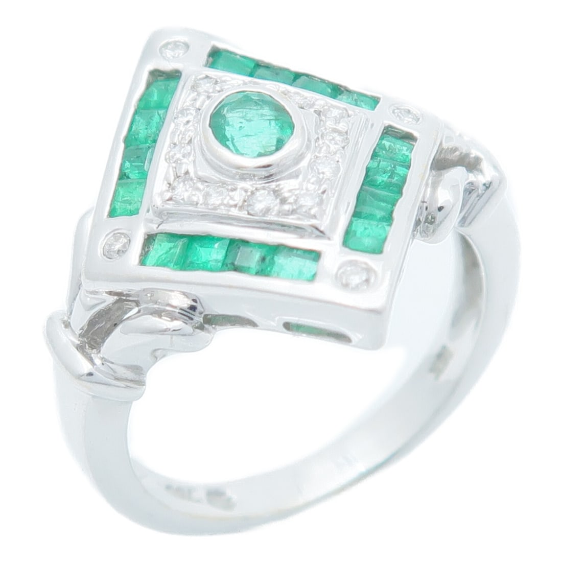 Emerald Diamond 18K White Gold Ring Size 6.5 (1 of 8)