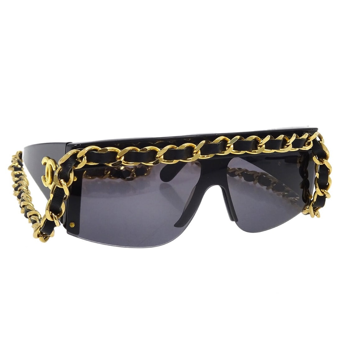 CHANEL Chain Square Sunglasses Black Acrylic Gold Tone Detail (1 of 7)