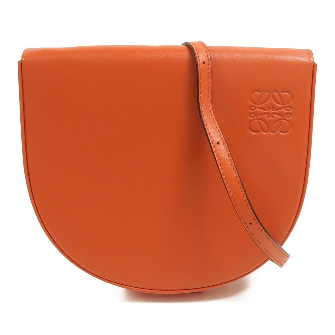 LOEWE Orange Calfskin Heel Pouch Shoulder Bag GHW: LOEWE Orange Calfskin Heel Pouch Shoulder Bag GHW This LOEWE shoulder bag features a structured heel pouch design crafted from premium calfskin leather in a vibrant orange color. Designed for women, i