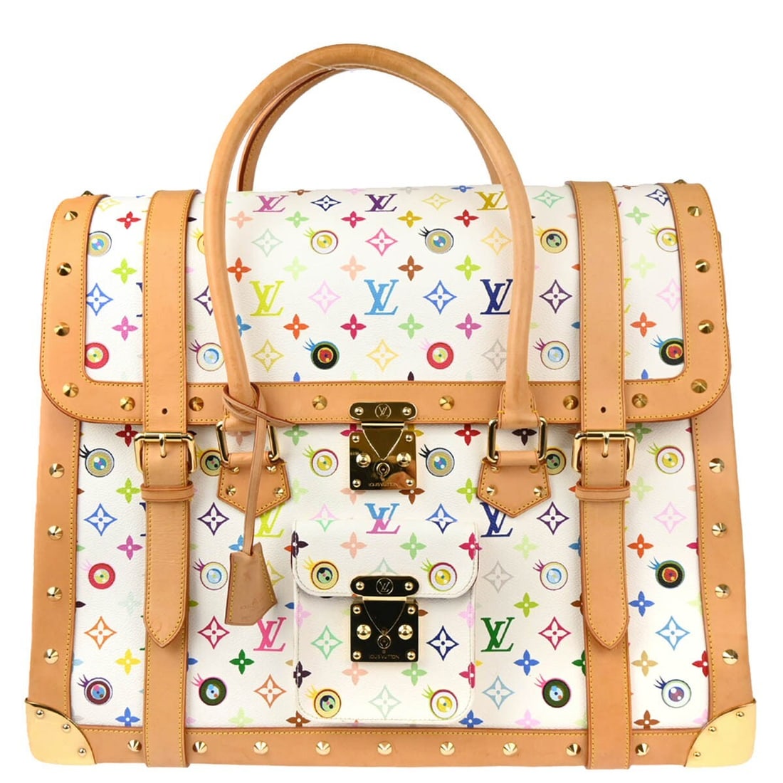 Louis Vuitton Sac Gigantic White Monogram Multi Color Handbag M92057: Louis Vuitton Sac Gigantic White Monogram Multi Color Handbag M92057 Vintage Louis Vuitton Sac Gigantic handbag in white Monogram Multi-Color canvas and leather. This large handbag features double han