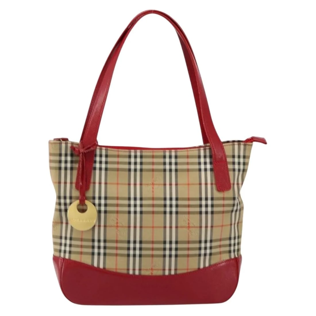 Burberry Canvas Nova Check Tote Bag Beige 25cm by 23cm by 7cm: Burberry Canvas Nova Check Tote Bag Beige 25cm by 23cm by 7cm This pre-owned Burberry Nova Check handbag features the iconic beige Nova Check canvas. Designed for women, the handbag shows signs of use