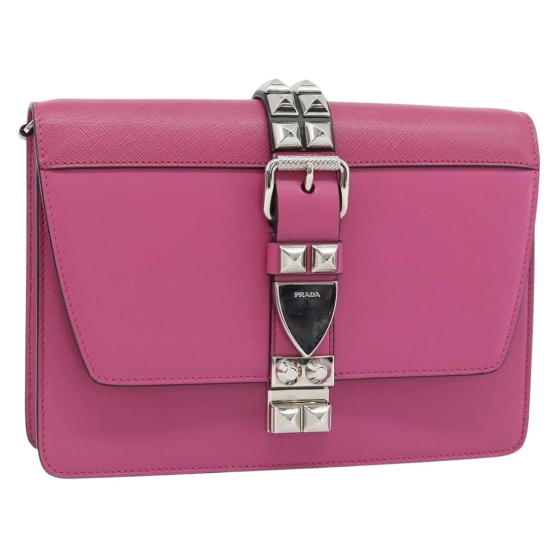 Prada pink silver leather clutch bag Italy 9.1 x 5.9 x 1.6 inch: Prada pink silver leather clutch bag Italy 9.1 x 5.9 x 1.6 inch This PRADA clutch bag features a sleek design crafted from leather in pink and silver tones. Made in Italy, the bag offers a compact and