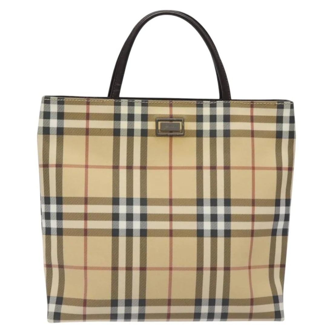 Burberry Nova Check Beige Canvas Tote Bag for Women: Burberry Nova Check Beige Canvas Tote Bag for Women This Burberry Nova Check Tote features the signature beige canvas with a check pattern, designed for women. The bag shows signs of use, including su