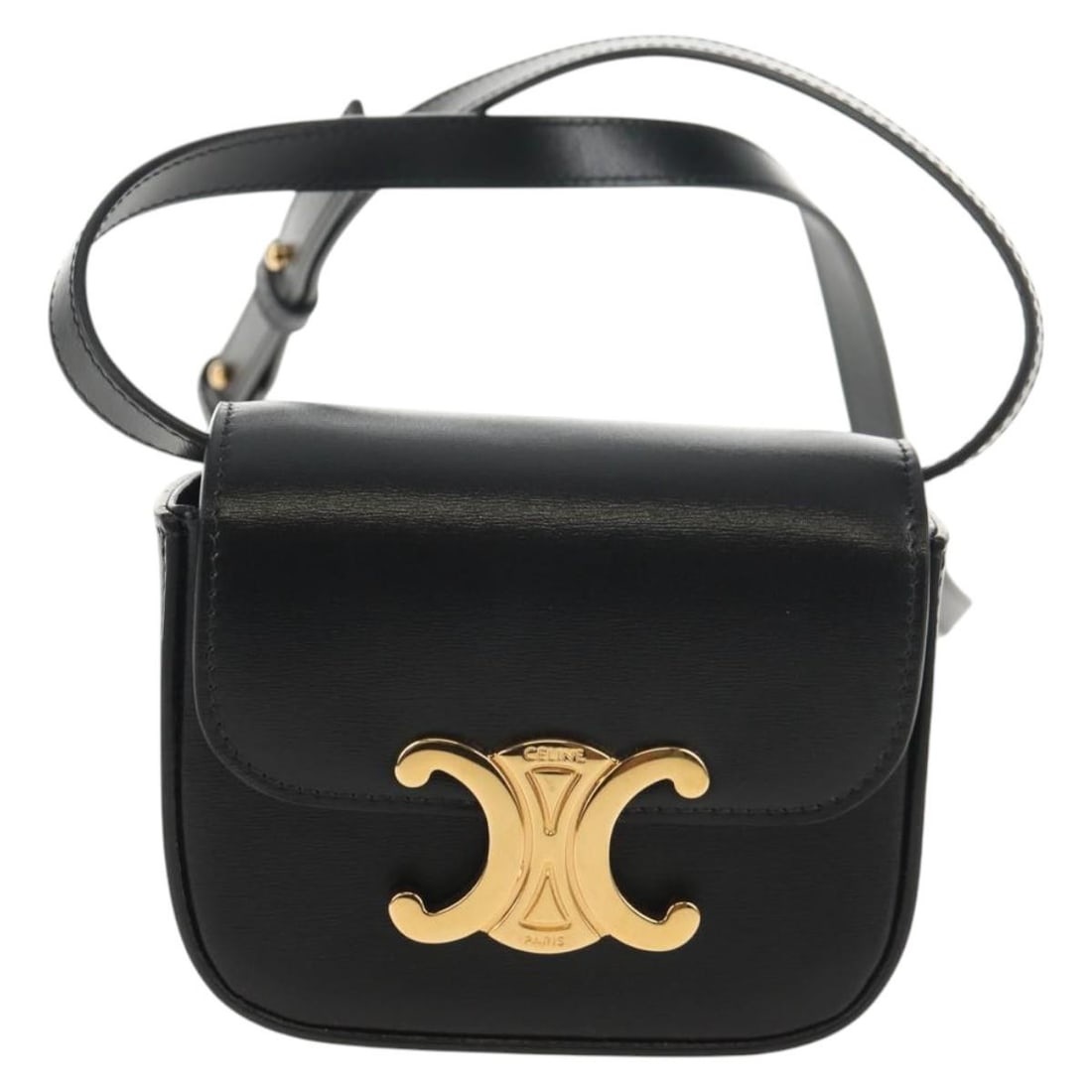 CELINE leather shoulder bag in black with gold tone Mini Triomphe (1 of 18)
