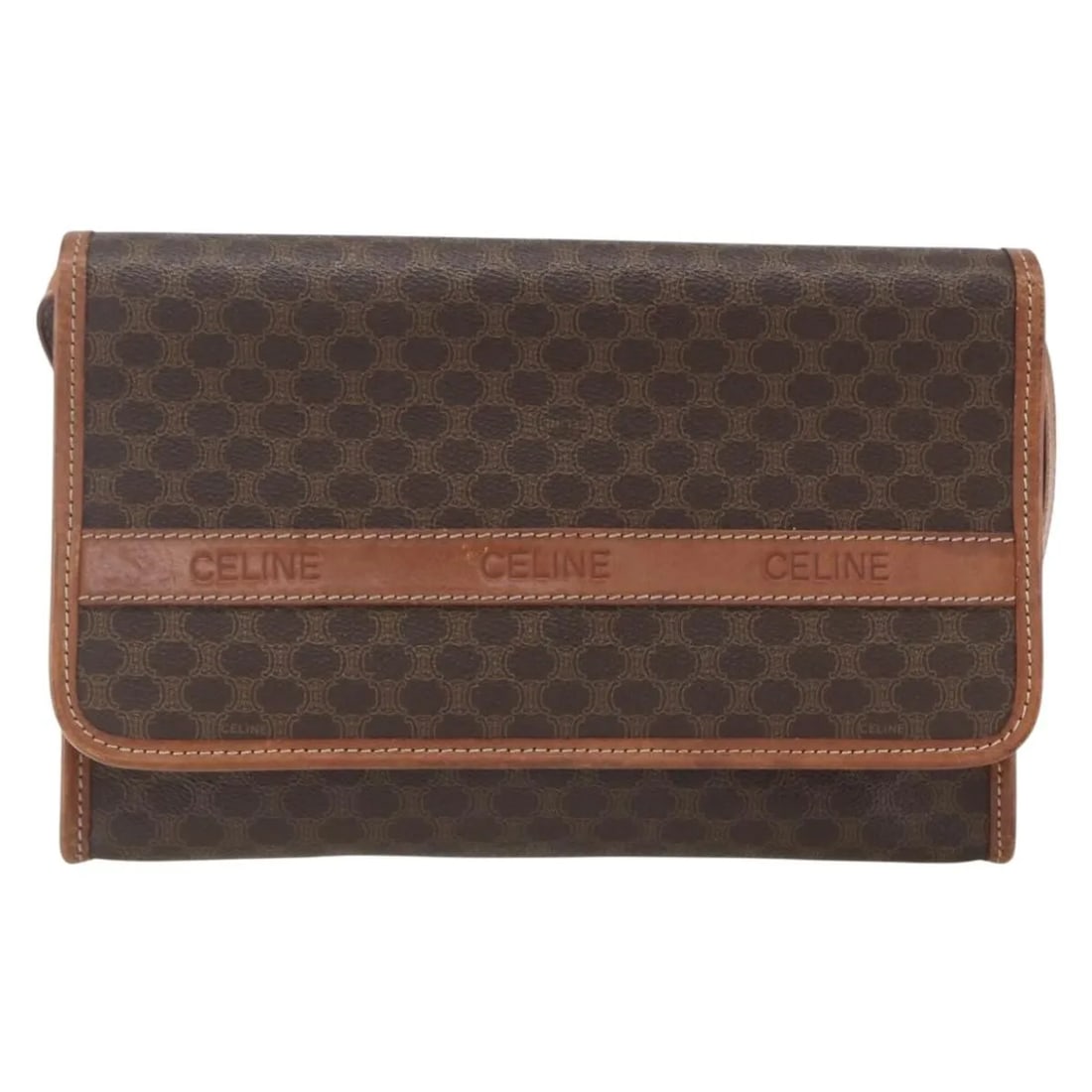 Celine Vintage Macadam Shoulder Bag Brown Canvas Leather Italy: Celine Vintage Macadam Shoulder Bag Brown Canvas Leather Italy This vintage Celine Macadam shoulder bag is crafted from brown canvas with leather accents. Designed for women, it features a compact siz