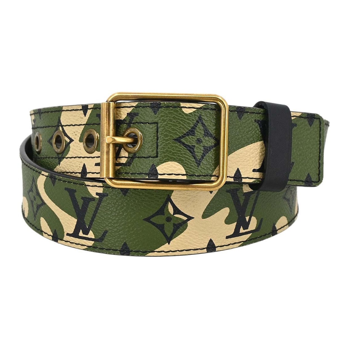 Louis Vuitton Takashi Murakami Monogramouflage Waist Belt M96460: Louis Vuitton Takashi Murakami Monogramouflage Waist Belt M96460 Louis Vuitton Monogramouflage Ceinture waist belt in Monogramouflage canvas and leather. This adjustable women's belt features a green,