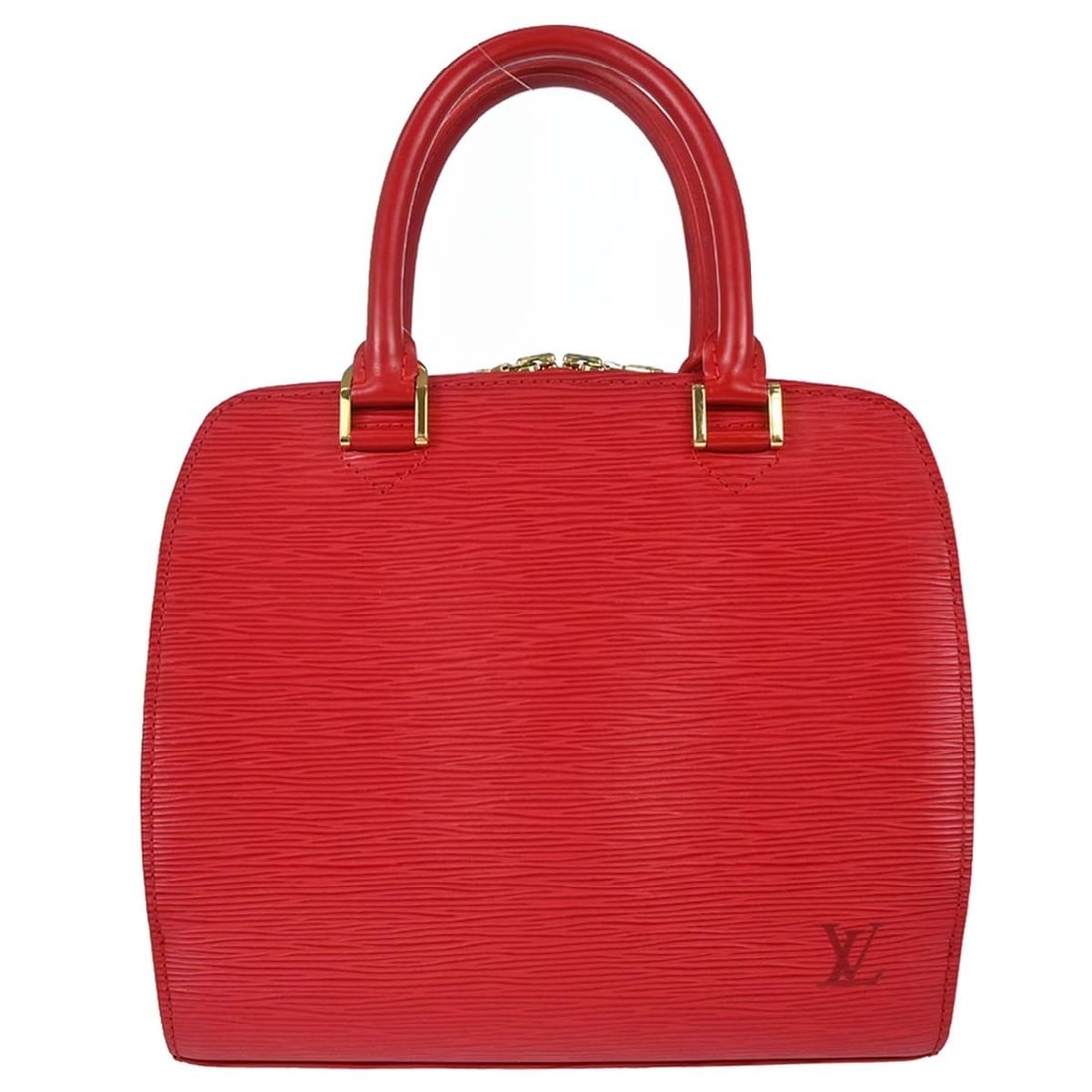 Louis Vuitton Pont Neuf Red Epi Leather Satchel M52057: Louis Vuitton Pont Neuf Red Epi Leather Satchel M52057 Louis Vuitton Pont Neuf handbag in Castilian red Epi leather with double handles and a zip-top closure. This medium satchel features logo accents