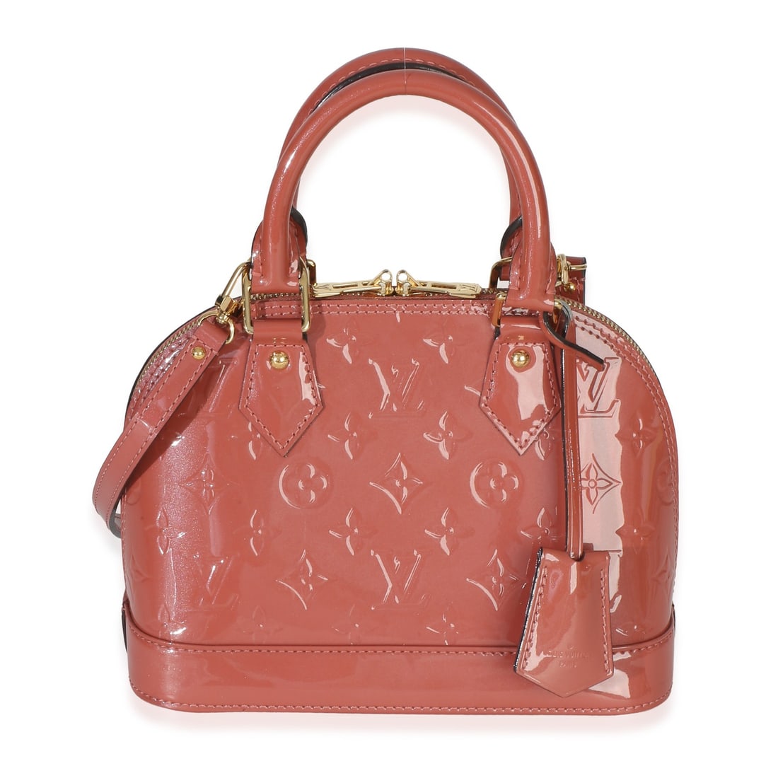 Louis Vuitton Alma BB Pink Monogram Vernis Patent Leather Bag: Louis Vuitton Alma BB Pink Monogram Vernis Patent Leather Bag Pre-owned Louis Vuitton Alma BB shoulder bag in rose litchi Monogram Vernis patent leather. This unisex design features a structured top h