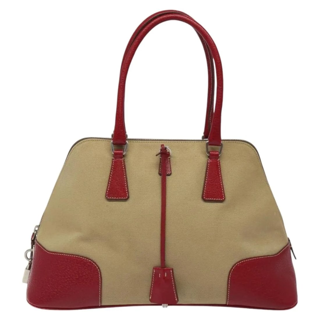 Prada Promenade Canvas Tote Bag with Leather Trim Beige: Prada Promenade Canvas Tote Bag with Leather Trim Beige Prada Promenade Tote in beige canvas with leather trim, made in Italy. This women's bag is in good vintage condition with honest wear, including
