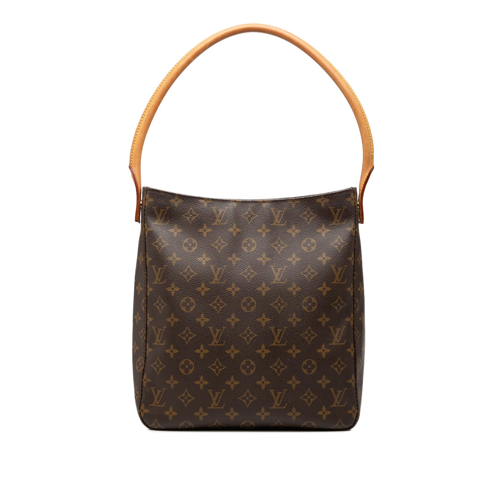 Louis Vuitton Looping GM Shoulder Bag Monogram Canvas with Leather Strap: Louis Vuitton Looping GM Shoulder Bag Monogram Canvas with Leather Strap The Louis Vuitton Monogram Looping GM features the iconic monogram canvas body with a rolled vachetta leather shoulder strap. I