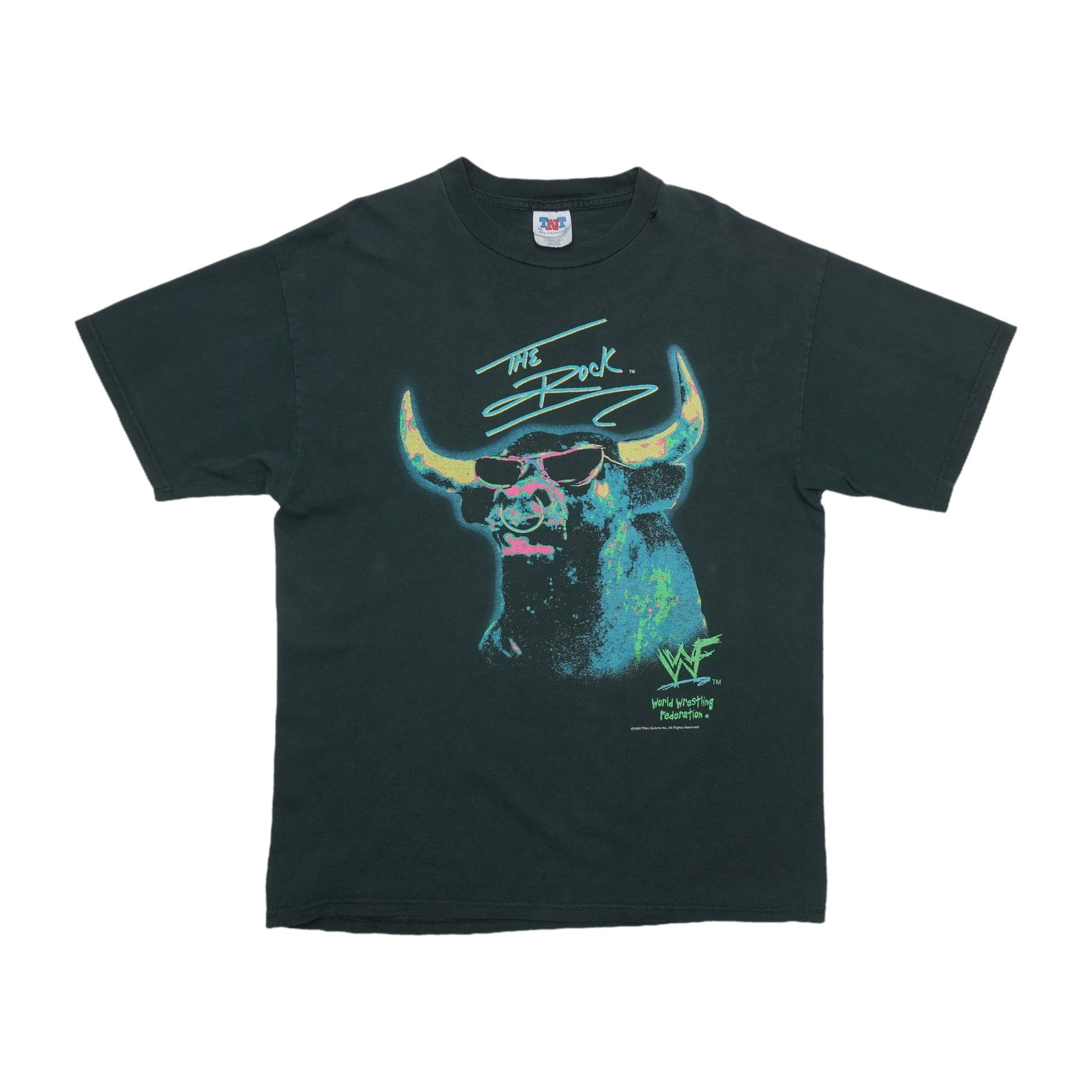Vintage 1999 WWF The Rock Brahma Bull Black Cotton Shirt XL (1 of 7)