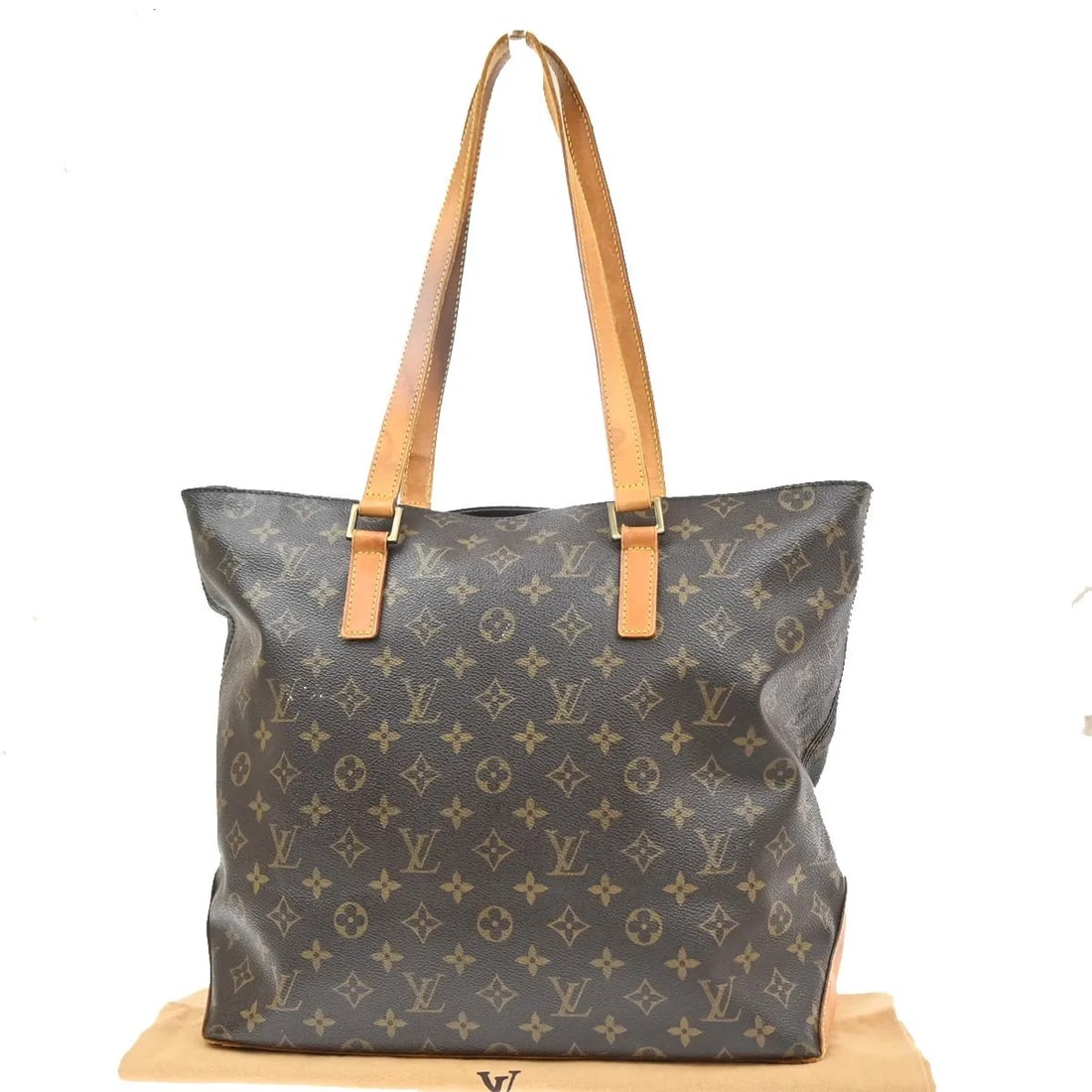 Louis Vuitton Cabas Mezzo Brown Monogram Canvas Tote: Louis Vuitton Cabas Mezzo Brown Monogram Canvas Tote Louis Vuitton Cabas Mezzo handbag in brown monogram canvas. This piece is in fair condition with visible wear, including cracks to the exterior lea