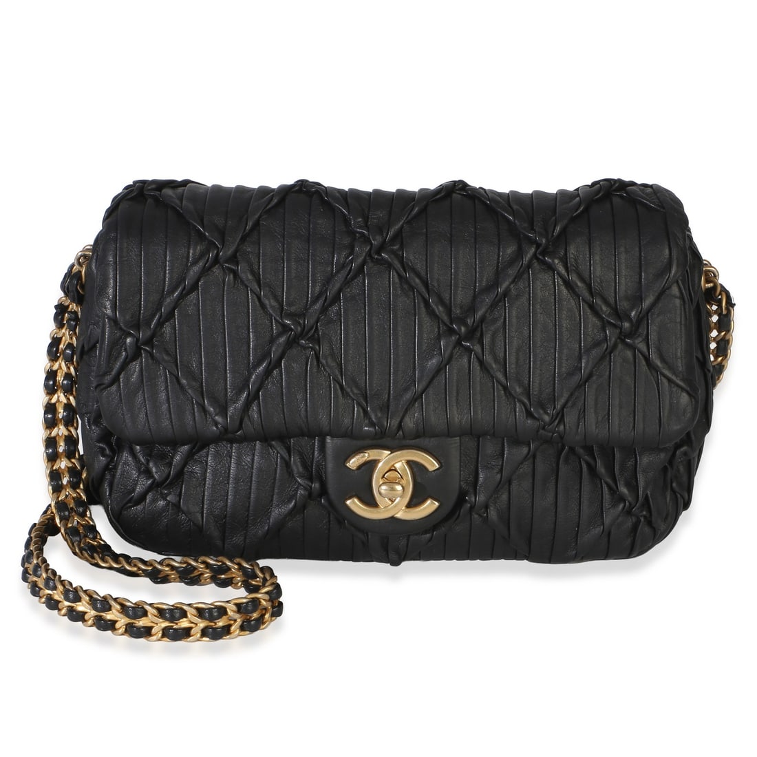 Chanel Mini Soul Flap Shoulder Bag Black Lambskin Pleated Leather (1 of 9)