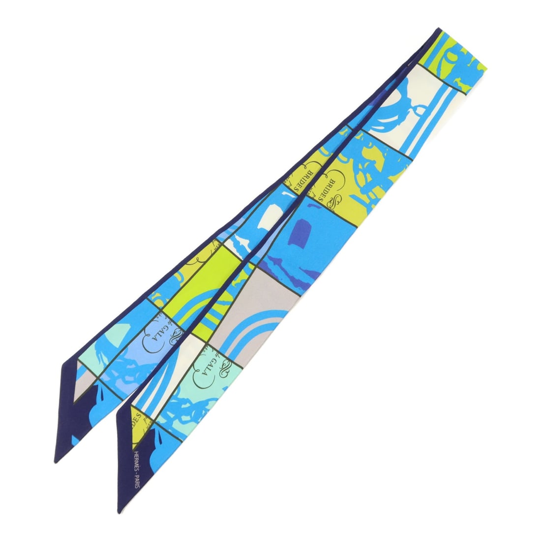 Hermes Blue Silk Twilly Scarf: Hermes Blue Silk Twilly Scarf This Hermes Twilly scarf is crafted from luxurious silk in a striking blue color. Designed for women, it offers a versatile accessory option that adds elegance to any ens