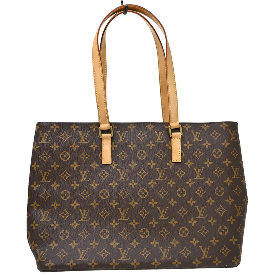 Louis Vuitton Luco Monogram Canvas Shoulder Tote M51155: Louis Vuitton Luco Monogram Canvas Shoulder Tote M51155 Vintage Louis Vuitton Luco shoulder tote bag in brown Monogram canvas with leather trim and double handles. This zip-top bag features a beige li