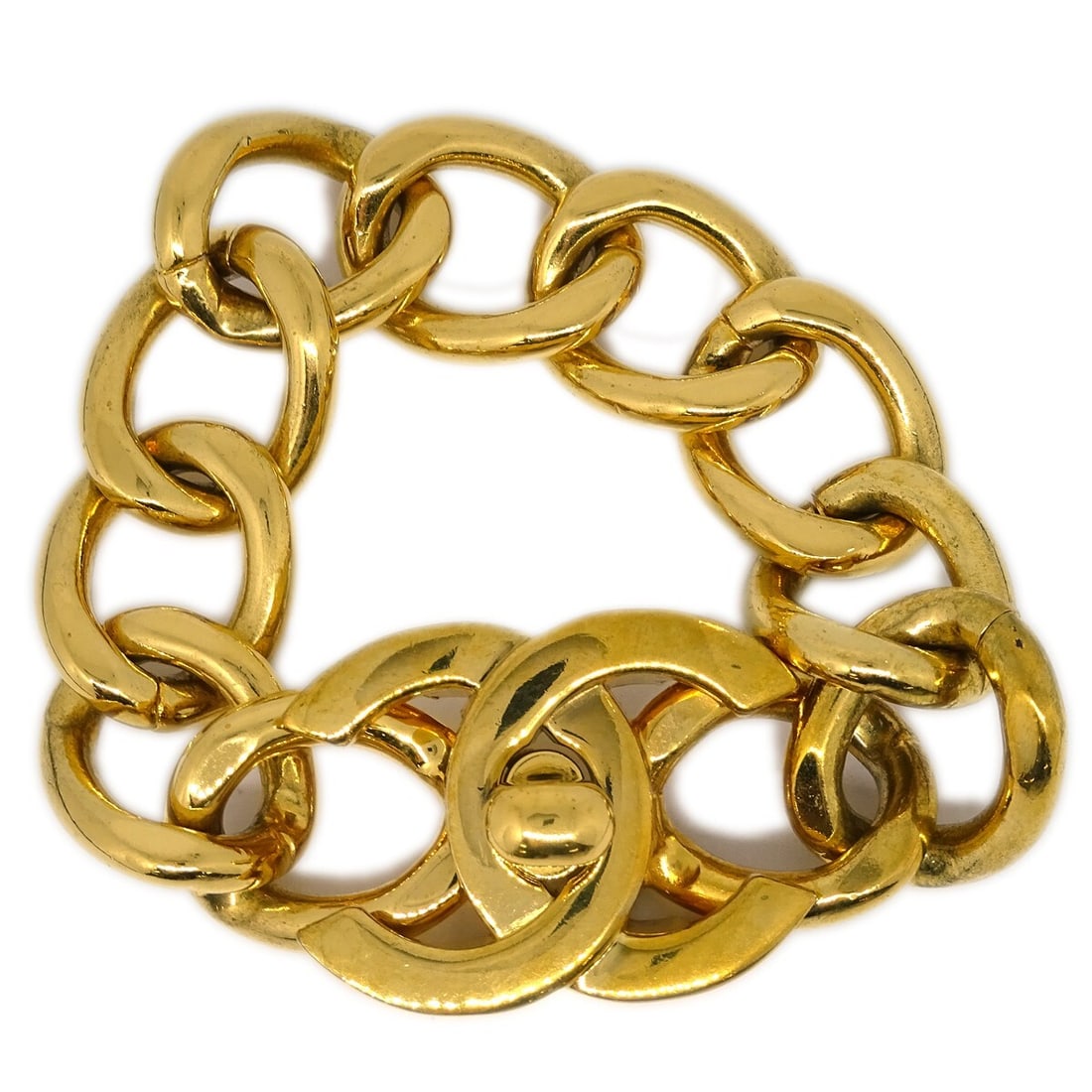 CHANEL 95A Gold Plated Turnlock Bracelet France (1 of 4)