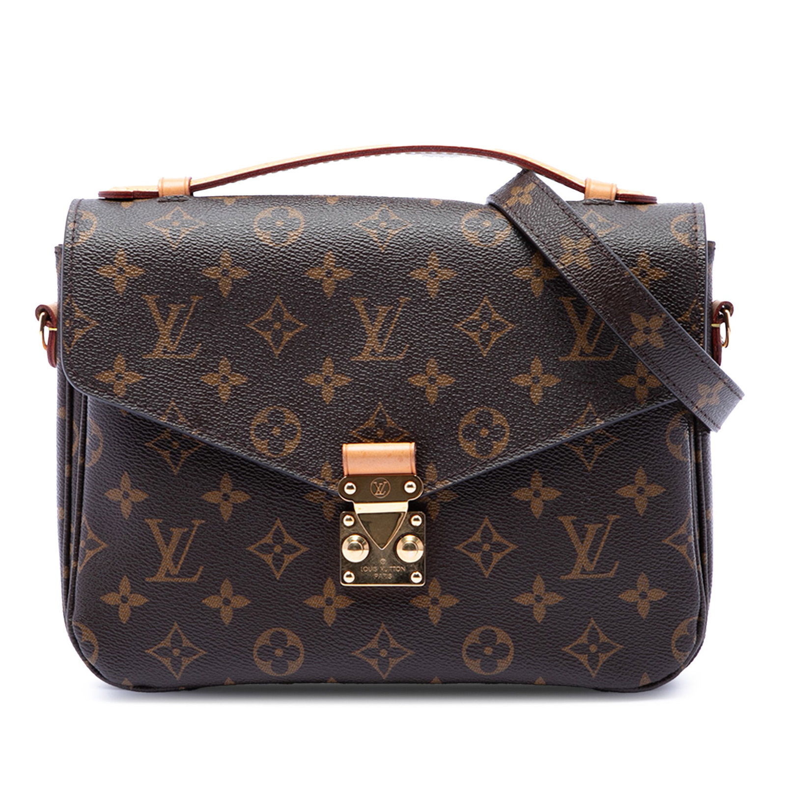 Louis Vuitton Pochette Metis Monogram Shoulder Bag: Louis Vuitton Pochette Metis Monogram Shoulder Bag Louis Vuitton Monogram Pochette Metis in brown monogram canvas with a flat vachetta leather top handle, detachable flat shoulder strap, front flap wi