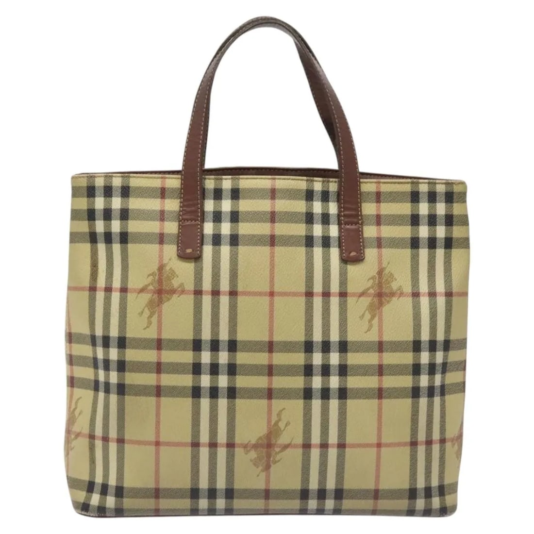 Burberry Haymarket Canvas Beige Tote Bag with Top Handles: Burberry Haymarket Canvas Beige Tote Bag with Top Handles This Burberry Top Handle Tote features the iconic Haymarket check pattern on beige coated canvas. Designed for women, the bag includes sturdy 