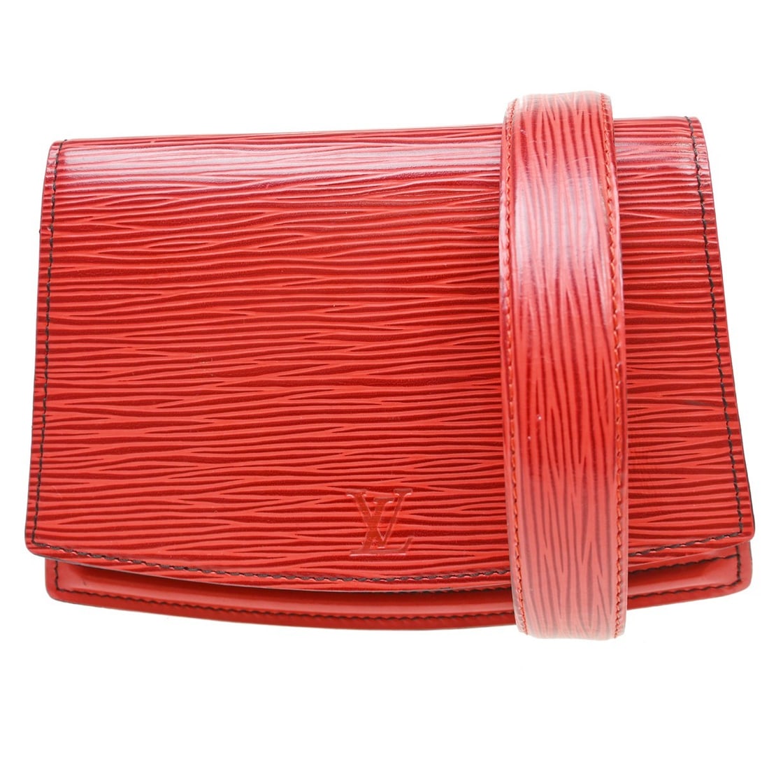 Louis Vuitton Castilian Epi Mini Waist Bag Red M52607: Louis Vuitton Castilian Epi Mini Waist Bag Red M52607 Vintage Louis Vuitton Pochette in Castilian red Epi leather with a button closure and detachable belt strap. This mini waist bag features a red Al