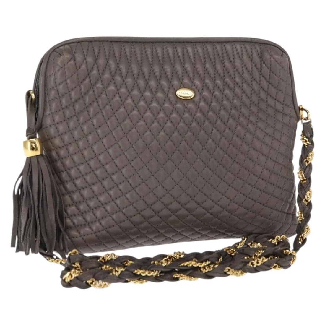 Bally Vintage Chain Shoulder Bag Gray Quilted Leather Italy: Bally Vintage Chain Shoulder Bag Gray Quilted Leather Italy This vintage Bally chain shoulder bag is crafted from gray quilted leather, designed for women. It features metal fittings and a chain shoul