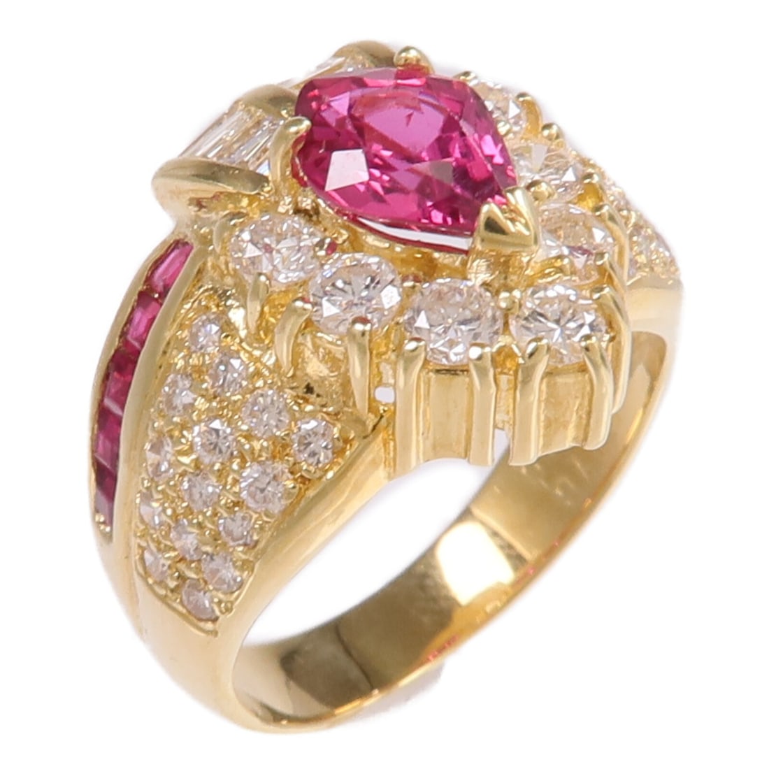 Ruby and Diamond K18 Yellow Gold Women's Ring Size 5.75 (1 of 8)