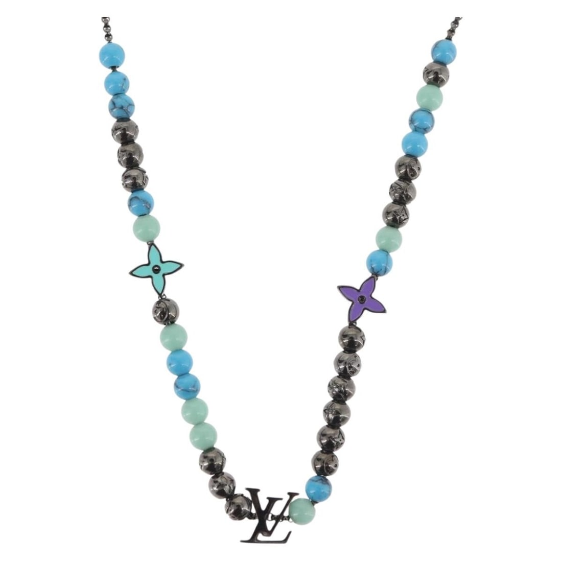 Louis Vuitton M00313 Turquoise Blue Metal Bead Necklace for Women: Louis Vuitton M00313 Turquoise Blue Metal Bead Necklace for Women This Louis Vuitton Collier LV Beads necklace features a vibrant turquoise blue color and is expertly crafted from metal. Designed for 