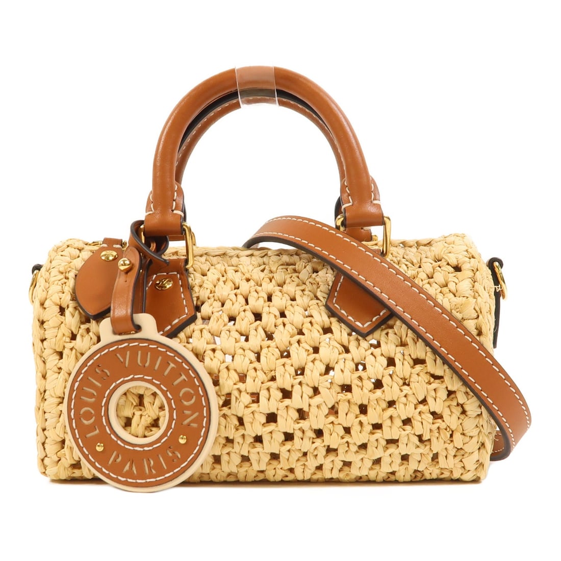 Nano Speedy Shoulder Bag by Louis Vuitton M83525 with Gold Hardware: Nano Speedy Shoulder Bag by Louis Vuitton M83525 with Gold Hardware This Louis Vuitton Nano Speedy 2-way shoulder bag features a natural beige design crafted from raffia material. The versatile style 