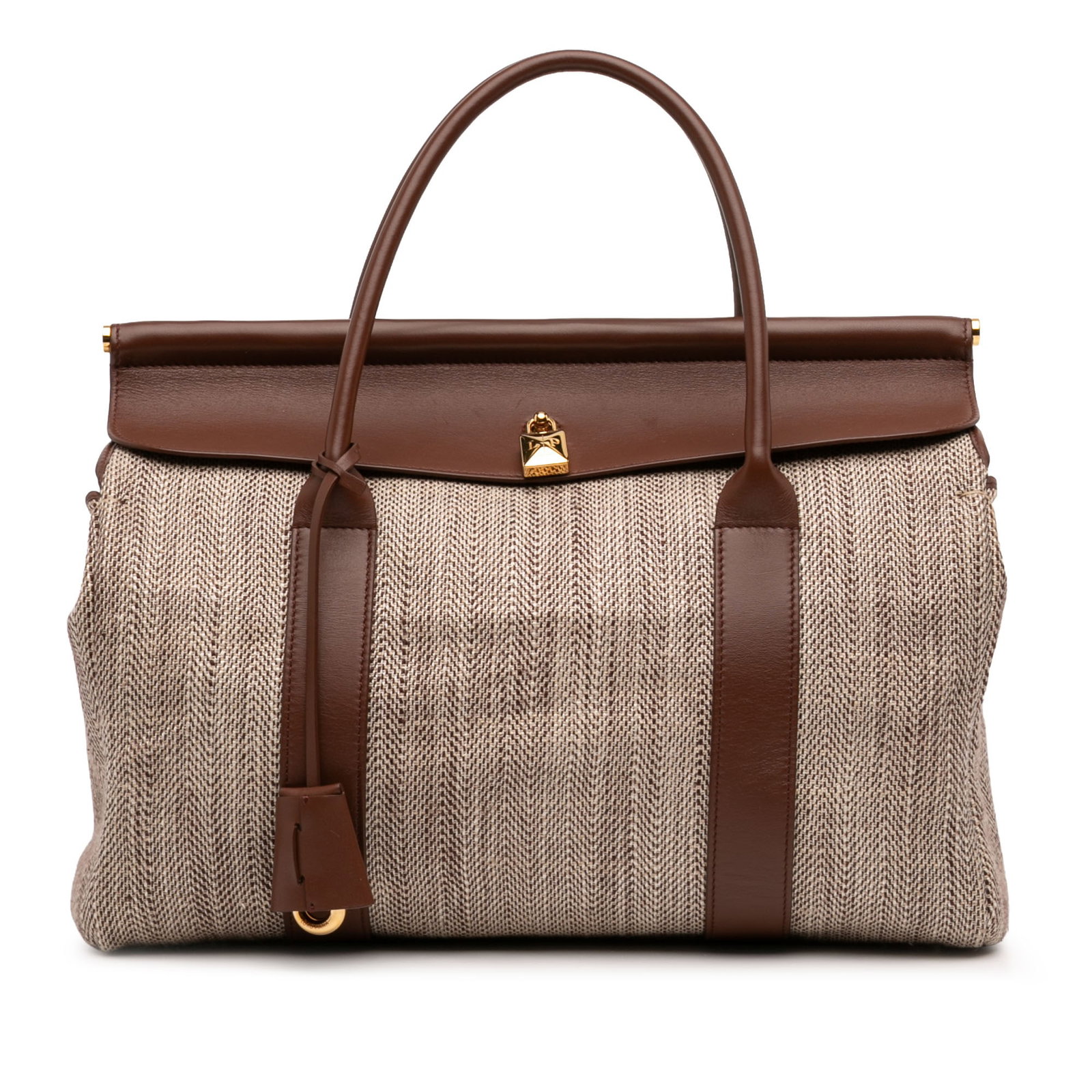 Loro Piana Loom L32 Beige Herringbone Fabric Leather Bag (1 of 7)
