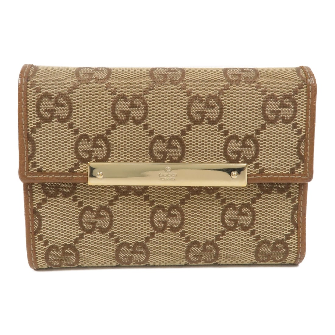 GUCCI 131887 Tri-fold Wallet Brown GG Canvas: GUCCI 131887 Tri-fold Wallet Brown GG Canvas Gucci tri-fold wallet in brown GG canvas with a unisex design. Made in Italy, this wallet shows reasonable wear and tear consistent with the stated conditi