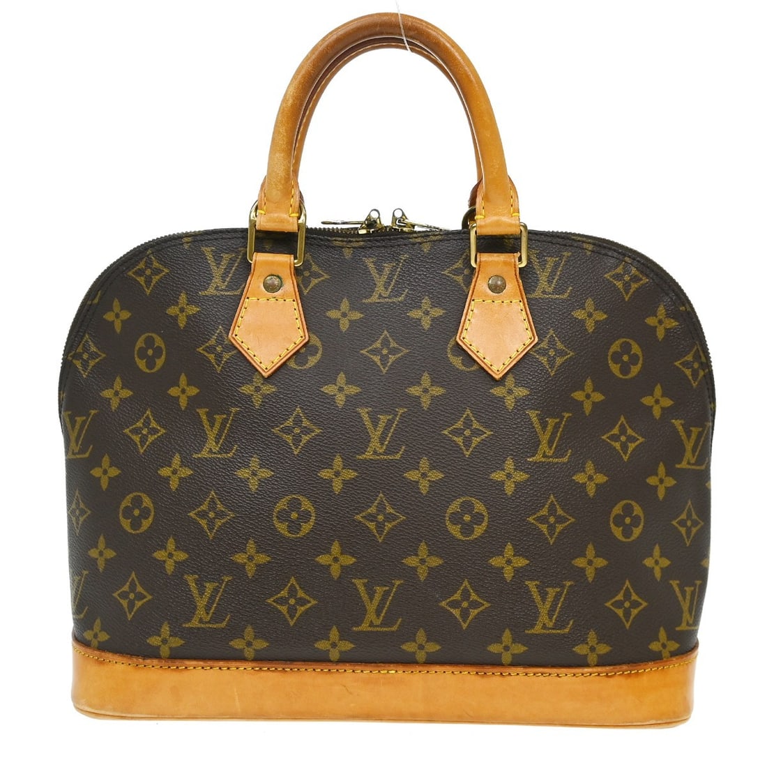 Louis Vuitton Alma M51130 Monogram Canvas Handbag BA0975: Louis Vuitton Alma M51130 Monogram Canvas Handbag BA0975 Vintage Louis Vuitton Alma handbag in Monogram canvas with leather trim and double handles. This medium handbag features a zip closure, brown l