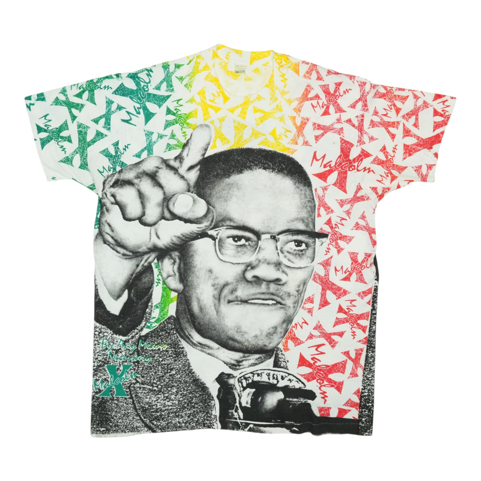 Vintage 1990s Malcolm X Graphic Cotton T-Shirt White All Over Print (1 of 3)