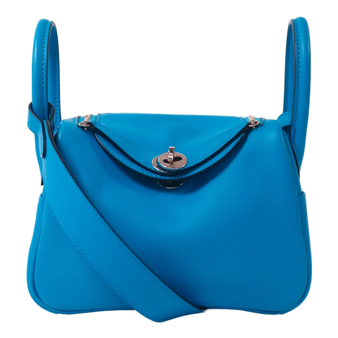 Mini Lindy Shoulder Bag in Blue Calfskin with Palladium Hardware by Hermes (1 of 13)