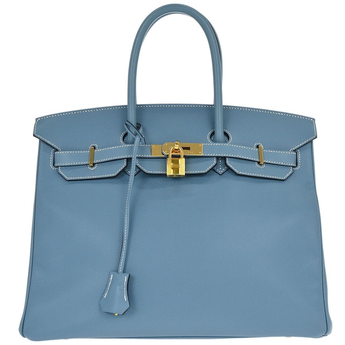 Hermes Birkin 35 Blue Jean Epsom Leather Satchel Bag: Hermes Birkin 35 Blue Jean Epsom Leather Satchel Bag Hermes Birkin 35 handbag in Blue Jean Epsom leather with double handles and a turnlock closure. This large satchel/top handle bag is made in France