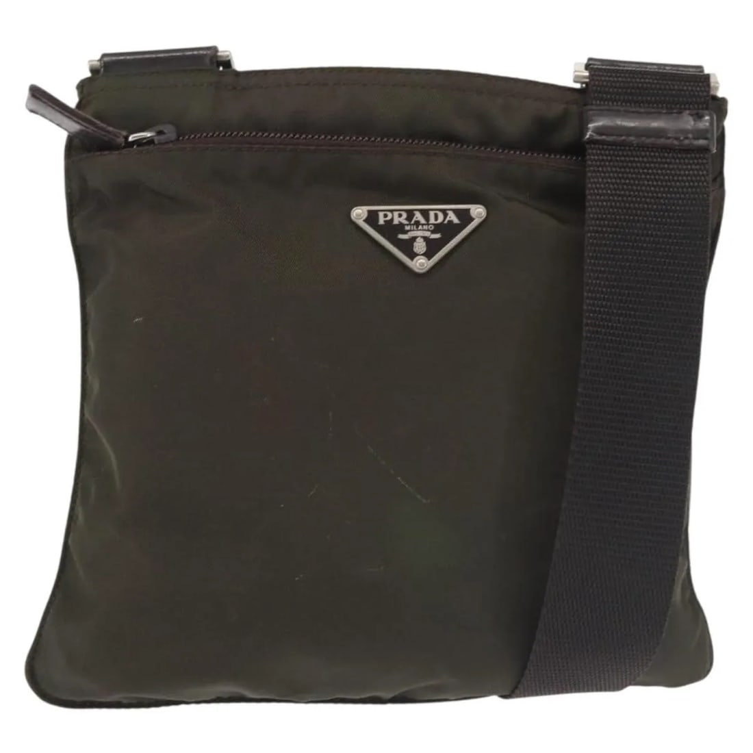 Prada Unisex Nylon Messenger Bag Front Pocket Khaki 21cm by 20cm (1 of 18)