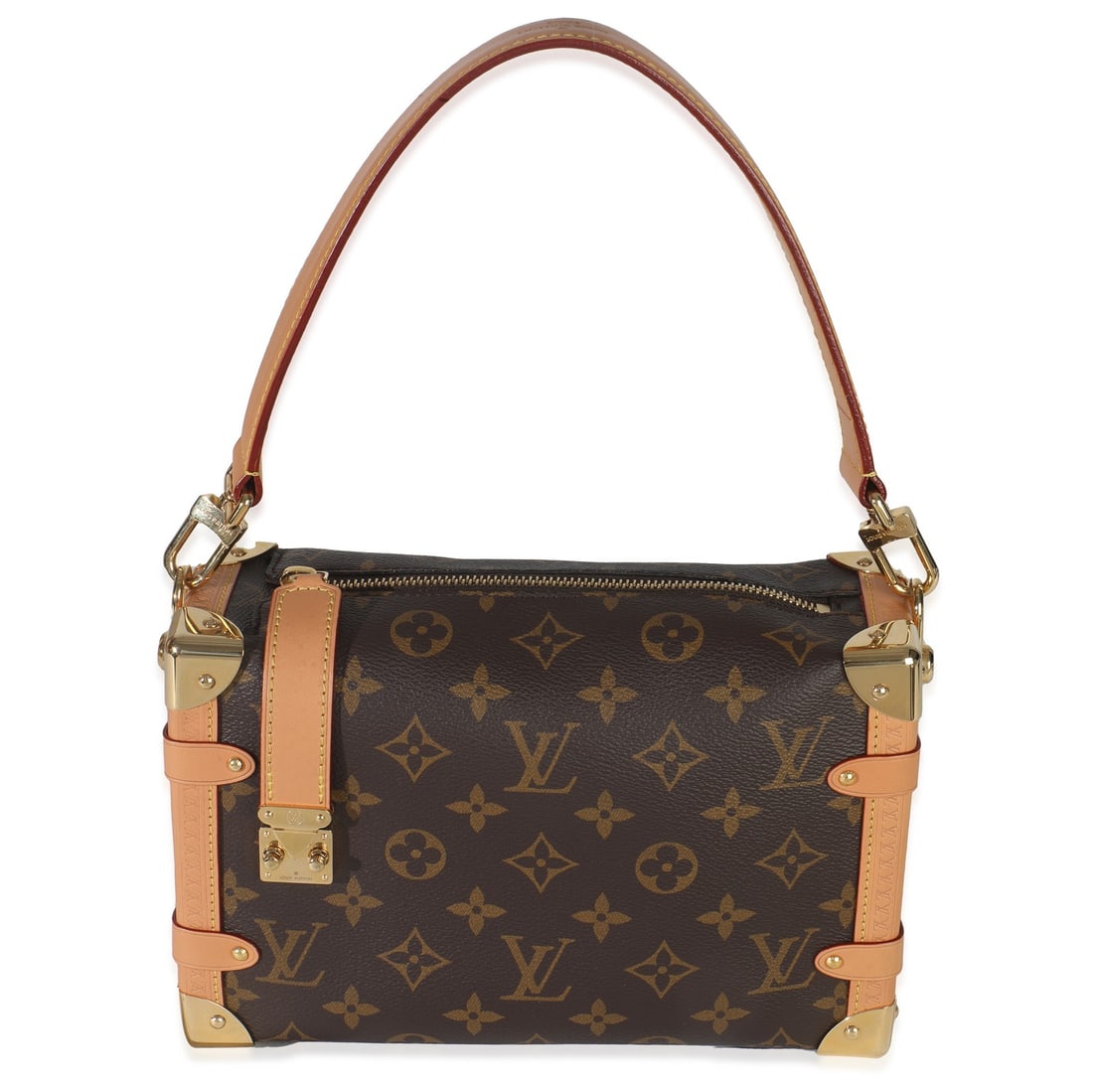 Louis Vuitton Side Trunk MM Crossbody Bag in Monogram Canvas with Accessories: Louis Vuitton Side Trunk MM Crossbody Bag in Monogram Canvas with Accessories This Louis Vuitton Side Trunk MM crossbody bag features a brown monogram coated canvas exterior with champagne gold-tone h