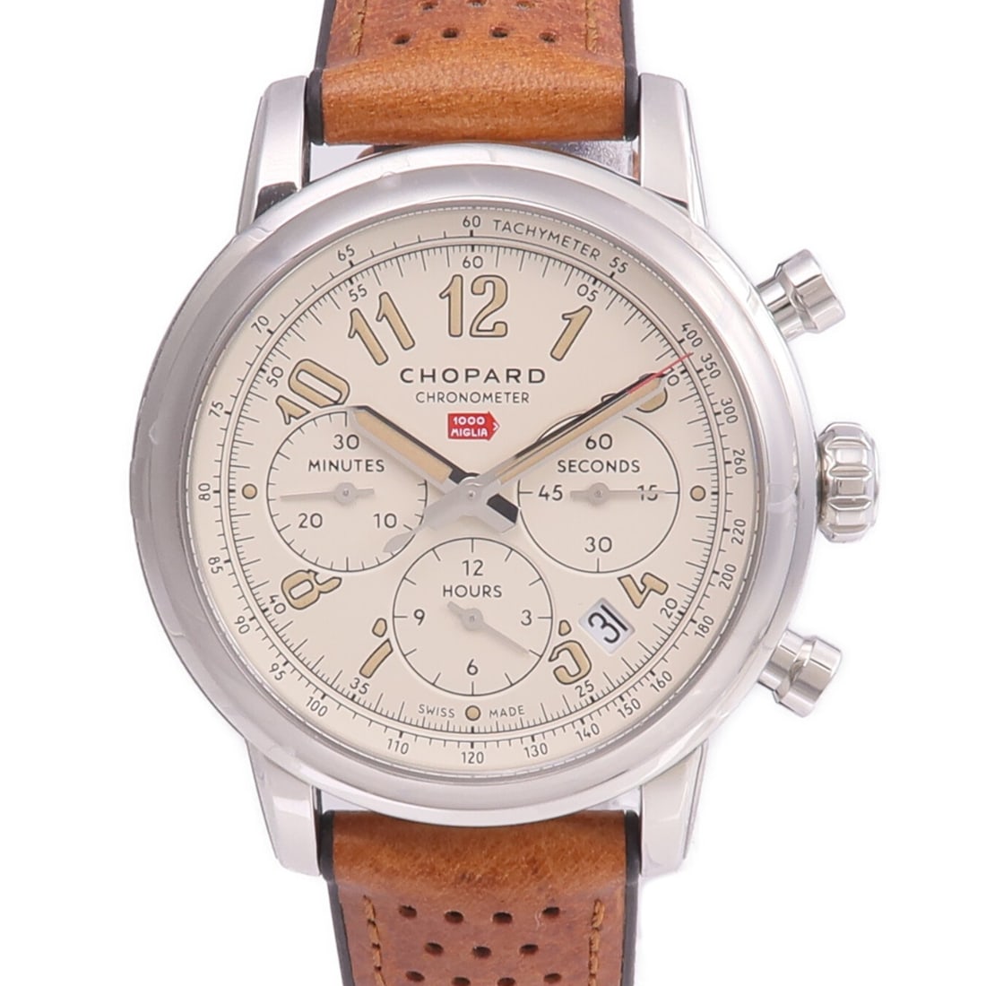 Mille Miglia Classic Automatic Chronograph Stainless Steel Ladies Wristwatch: Mille Miglia Classic Automatic Chronograph Stainless Steel Ladies Wristwatch The Chopard Mille Miglia Classic Chronograph Automatic Watch 168589-3033 features a stainless steel case and band with an e