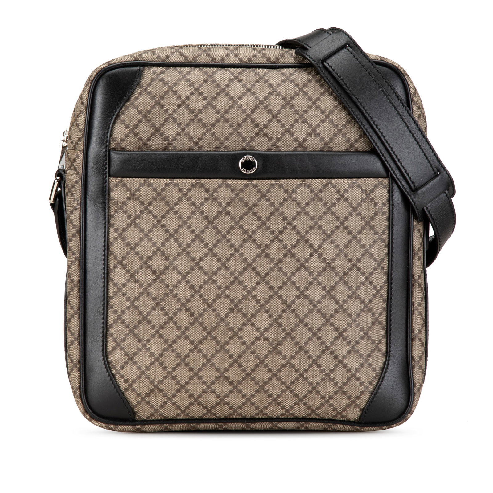 Gucci Diamante Canvas Crossbody Bag with Leather Trim: Gucci Diamante Canvas Crossbody Bag with Leather Trim This Gucci Diamante Coated Canvas Zip Crossbody bag is crafted from coated canvas with leather trim and features an adjustable flat leather strap.